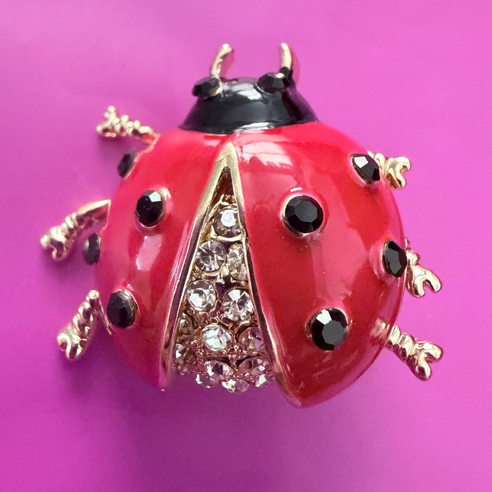 Red Ladybug Crystal Enamel Brooch
